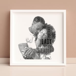 Mur WordArt portrait personnalisé | Impression artistique | Impression encadrée | Carte montée | Cadeau souvenir | Couleurs personnalisées | Propre texte | Toute occasion