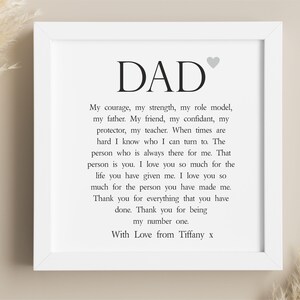 Poema enmarcado personalizado para papá / Impresión de poema para papá / Día del padre / Boda / Navidad