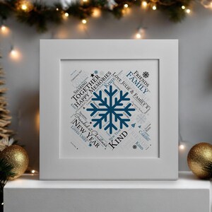de Noël WordArt personnalisée de flocons de neige | Carte de famille personnalisée | Carte de Noël personnalisée | Cadeau carte de Noël unique