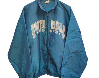 Chaqueta cortavientos iridiscente estilo surf vintage de South Padre Island, años 90