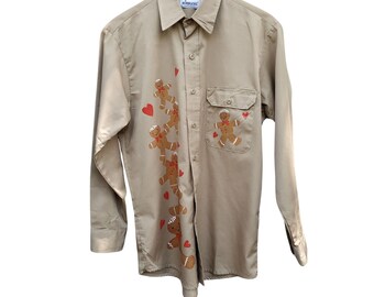 Vintage 70s Roebucks Khaki Custom Print Work Shirt Deadstock condition