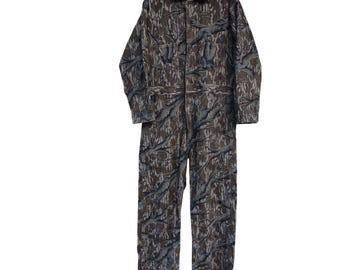 Mono de caza vintage de camuflaje Mossy Oak XLG de los años 80: traje de algodón con cremallera y follaje completo