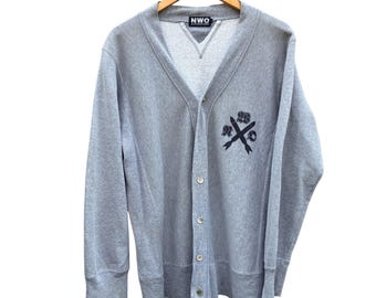 Vintage NWO New World Order Hironori Ichinose Harajuku Punk Cardigan Gris