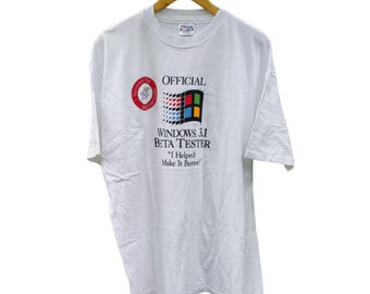 Camiseta vintage de Microsoft Windows 3.1 Beta Tester con estampado gráfico, talla XL. Camiseta retro de tecnología.