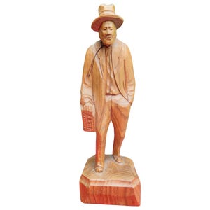 Vintage Paul-Émile Caron Hand-Carved Wood Sculpture Quebec Folk Art