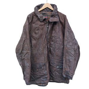 Chevignon Vintage Nubuck Leather Hunting Jacket Brown Made in italy Lampo Zip Lined