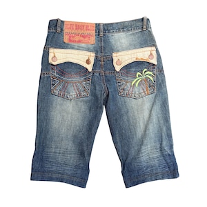 Vintage blue moon Blue  Beach Sunset Embroidered  Denim Shorts