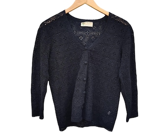 Vintage Shanghai Crochet Cardigan 100% Cotton Open Knit Boho Layering Sweater