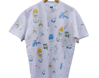 Vintage 90er Jahre relevantes Äquivalent Golf T-Shirt All Over Print Rare Graphic Tee Retro Streetwear