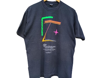 Vintage 90s Neon Art Exhibition Graphic Tee Black Faded Single Stitch Shirt