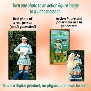 アクションフィギュアのパーソナライズビデオ、あなたの写真をアクションフィギュアにしてビデオに。MP4デジタルダウンロード、ユニークなゴルフプレイヤーへのギフト、ホッキョクグマ愛好家向け。
