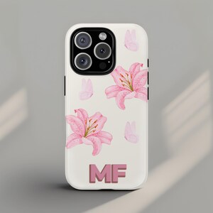 Gepersonaliseerde tijgerlelie bloem initialen telefoonhoesje voor iphone Samsung Galaxy Google Pixel Slim Case Tough Magsafe custom monogram initialen