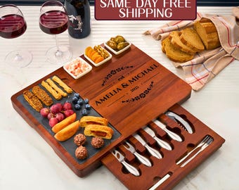 Personalized Charcuterie Board Engraved Wedding Gift Cheese Serving Board Unique Engagement Gift Bridal Shower Gift Newlywed Couples Gift