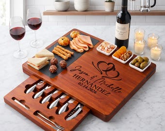 Personalized Charcuterie Board Set Cheese Board, Custom Wedding Gift, Engraved Couples Name, Bridal Shower, Mothers Day Gift