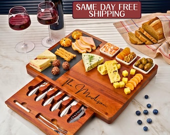 Charcuterie Board Personalized, Cheese Board & Knife Set, Wedding, Housewarming, Realtor Closing Gift, Mothers Day Gift, Unique Hostess Gift
