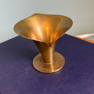 Vintage Ystad Metall Sweden Brass Candle Holder by Carl-Einar Borgström, Sculptural Calla Lily – Swedish Modern 1940s Scandinavian Design