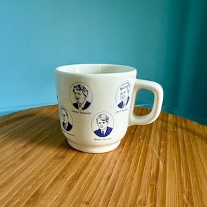 Sip from the left: Vintage-style Democratic leaders mug from Jess Maz x Fishs Eddy featuring icons like JFK, Obama, and Hillary!