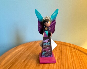 Hand-painted Wooden Angel “Painted Ponies” – Signed Eve 2004, ©1993 Albuquerque NM