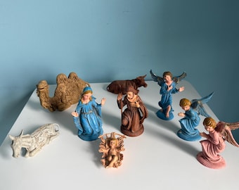 Vintage Italian Nativity Set, 9 Figurines, Mary Joseph Baby Jesus Angels Animals, Mid Century Christmas Decor