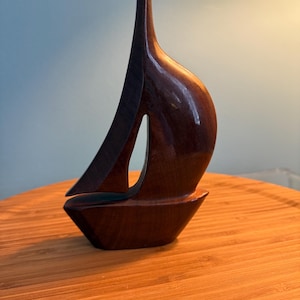 Vintage Hand-Carved Mahogany Sailboat | Mid-Century Nautical Decor from Barbados