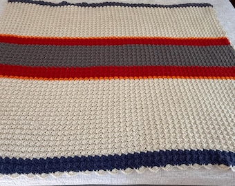 Hand Crocheted Chunky Throw Blanket, Vintage Style Afghan