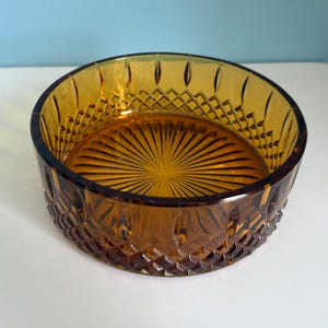 Vintage Amber Glass Candy Dish | Pressed Glass Bowl with Diamond & Leaf Pattern