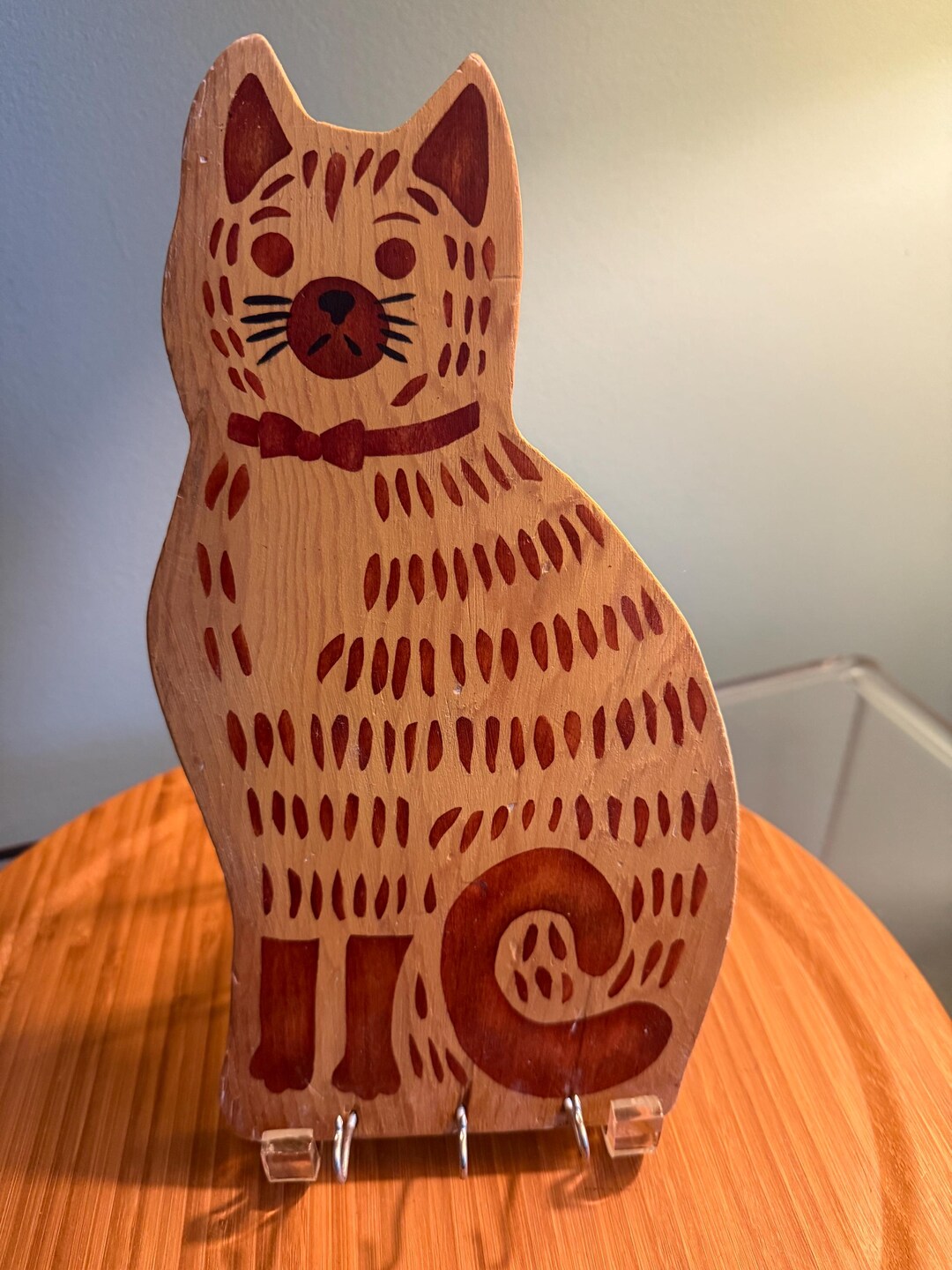 Vintage Folk Art Cat Key Holder – Handcrafted Wooden Wall Hook, Rustic ...