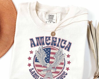 Camiseta retro con águila del 4 de julio de Comfort Colors®, camiseta patriótica estadounidense vintage, camiseta del Día de la Independencia con la bandera de EE. UU. desgastada, camiseta de la libertad de Estados Unidos