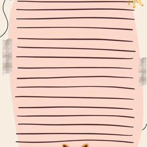May include: A pink memo note pad with lined paper and the text "Memo notes" at the top. A paw print is in the top left corner. A yellow dog is sitting on the top right corner of the pad. A brown and white dog is peeking from the bottom of the pad.