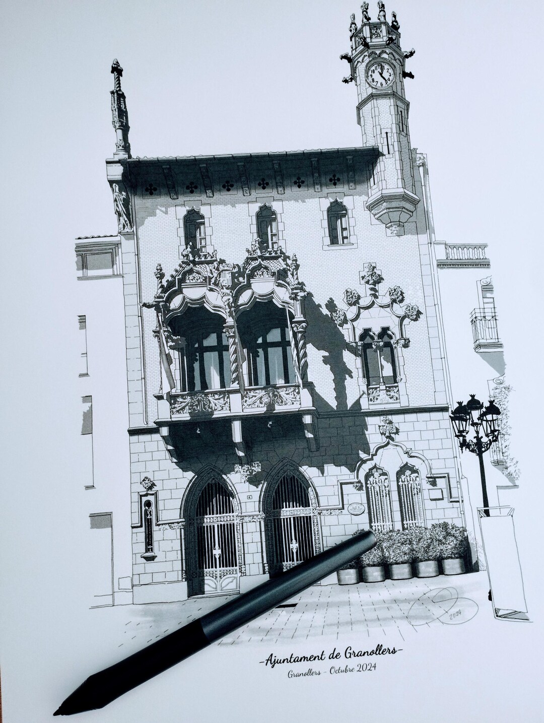 Granollers City Council Drawing - Original Gift From Vallès - Unframed ...