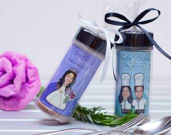 Recuerdos de boda personalizados con especias gourmet: etiqueta personalizada y kit de envoltura