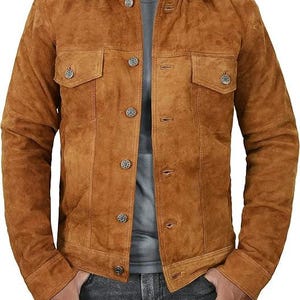 Men's Tan Suede Leather Jacket | Western Style Button-Up Coat | Handmade Real Leather Outerwea | Casual & Stylish Fall Jacket | Gift for Him