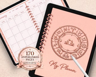 Libra Digital Planner Undated: Hyperlinked iPad Notebook (Digital Download) Rose Gold