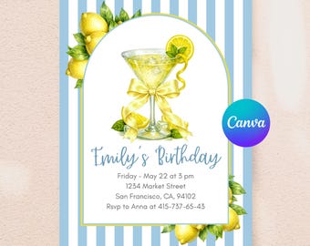 Italian Lemon Birthday Invitation Template Limoncello Cocktail Yellow Coquette – Editable in Canva