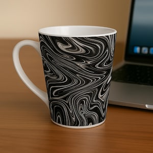 Bold Black Marble Latte Mug – 12oz Stylish Coffee Cup | Unique Gift for Coffee Lovers, Modern Kitchen Decor, Elegant Ceramic Drinkware
