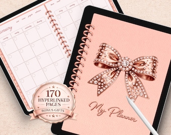Digital Planner Rose Gold Undated: Hyperlinked PDF for GoodNotes, Notability (Instant Download) Notebook