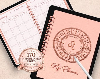 Leo Digital Planner Rose Gold Undated – Zodiac Astrology Celestial Notebook (Digital Download)