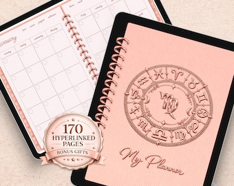 Virgo Digital Planner Undated– Zodiac Astrology Celestial Notebook Rose Gold (Digital Download)