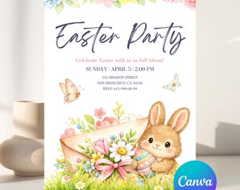 Watercolor Easter Invitation Template | Bunny, Chick, Bear Designs (Digital Download) Canva Template Bundle