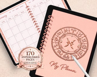 Pisces Digital Planner Rose Gold Undated – Zodiac Astrology Celestial Notebook (Digital Download)