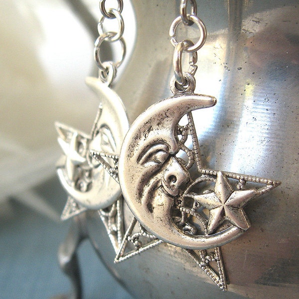 Moon stars silver earrings - Goodnight Moon - Tea Party Proper CLEARANCE 20% OFF