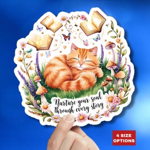 Pflegen Sie Ihre Seele durch jede Geschichte Buchliebhaber Katzenliebhaber Pflanzenliebhaber Aufkleber Natur inspiriert Aufkleber Laptop Planer Sticker Bücherwurm Aufkleber