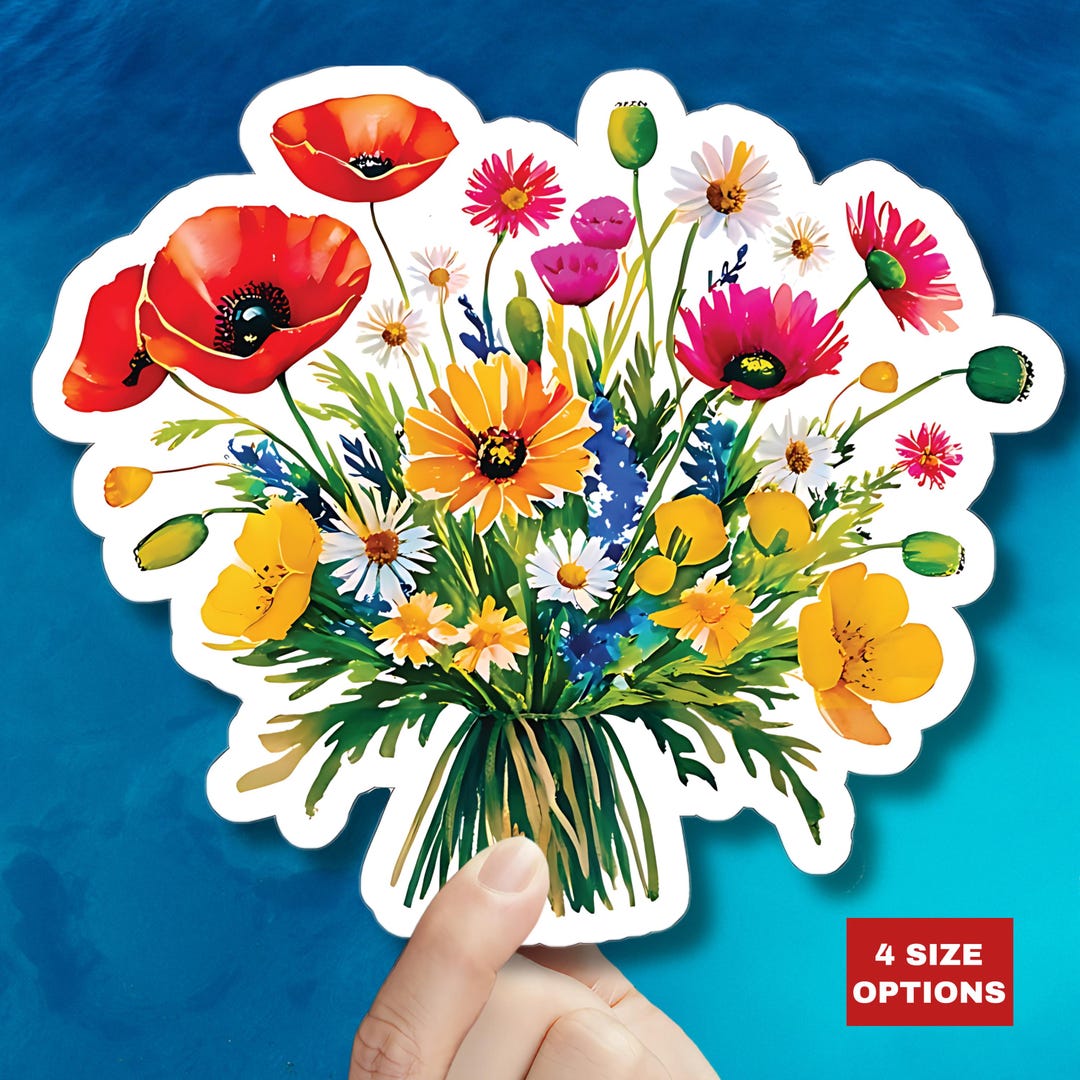 Flower Sticker Dc Field Flowers Bouquet Sticker: Waterproof Vinyl Decal, Cottagecore ...