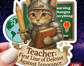 Profesor contra la ignorancia: Pegatina de vinilo impermeable con diseño de gatos y libros para la educación.