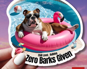 Pegatina de Bulldog Zero Barks Given: divertida calcomanía de vinilo impermeable para piscina de verano, regalo para dueños de perros