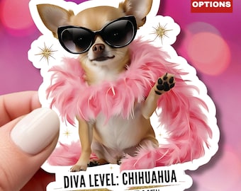 Pegatina de Chihuahua Sassy Diva: Perro divertido con boa rosa
