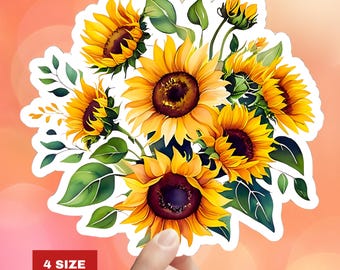 Pegatina troquelada de ramo de girasoles: vinilo floral impermeable