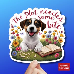 Adesivo engraçado Jack Russell, presente para amantes de livros, decalque fofo para leitura de cachorrinhos, adesivo com tema de animal caprichoso e beijo cortado