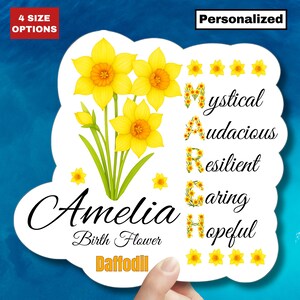 Sticker fleur de naissance mars jonquille Sticker fleur de naissance personnalisé cadeau personnalisé pour bébé fille Sticker pour ordinateur portable agenda bébé fille