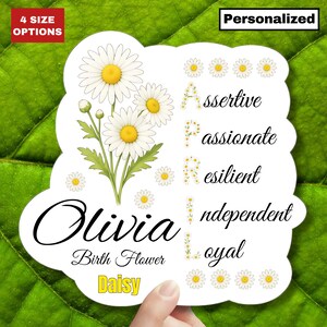 Adesivo de flor de nascimento Daisy April, decalque personalizado de flor de nascimento, presente personalizado para sua filha, adesivo para laptop, planejador, presente para recém-nascido